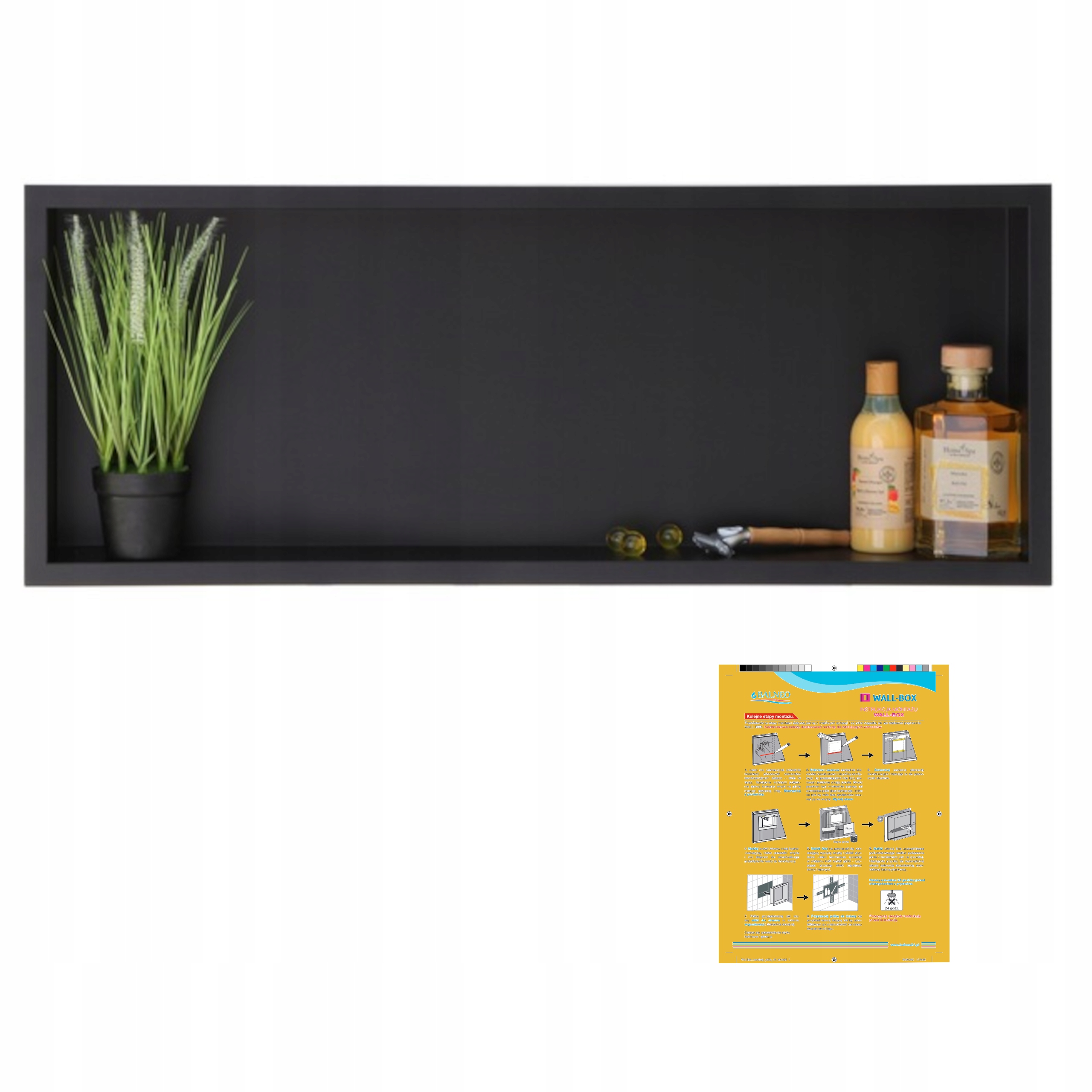 Polička do kúpeľne - Black Recess Poličky s oceľou 90x30x7 cm