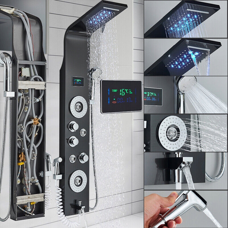 Sprchový panel - Čierny LED sprchovací panel NIDZ oceľ