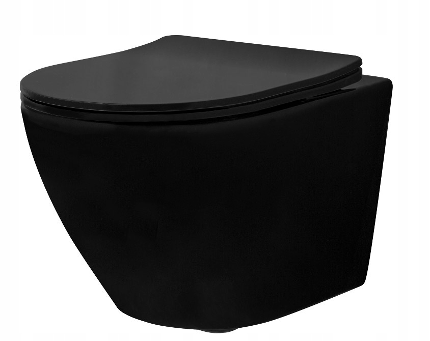 WC misa - Rea Carlo Mini Rimless čierna závesná misa+doska