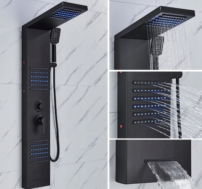 Sprchový panel - Rozin stĺpkový panel čierny LED režim 5