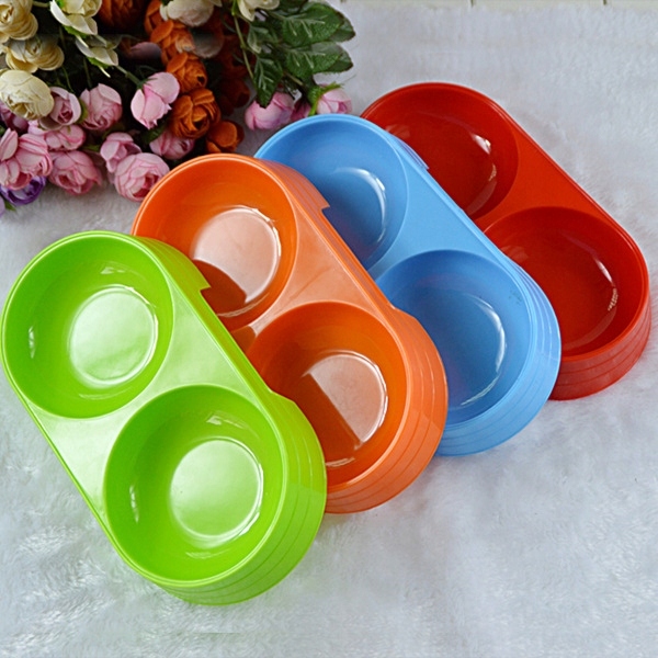 Red Pet Double Dog Bowl Farebná plastová misa