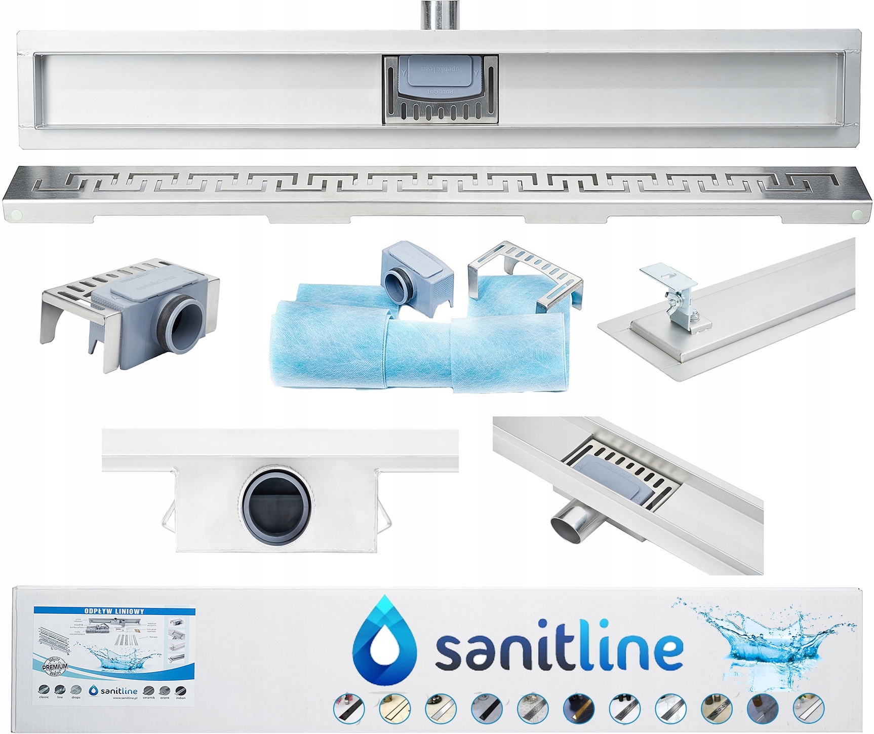 Sprchový žľab odtok - Sanitline lineárny odtok 80 cm set + vzory pl