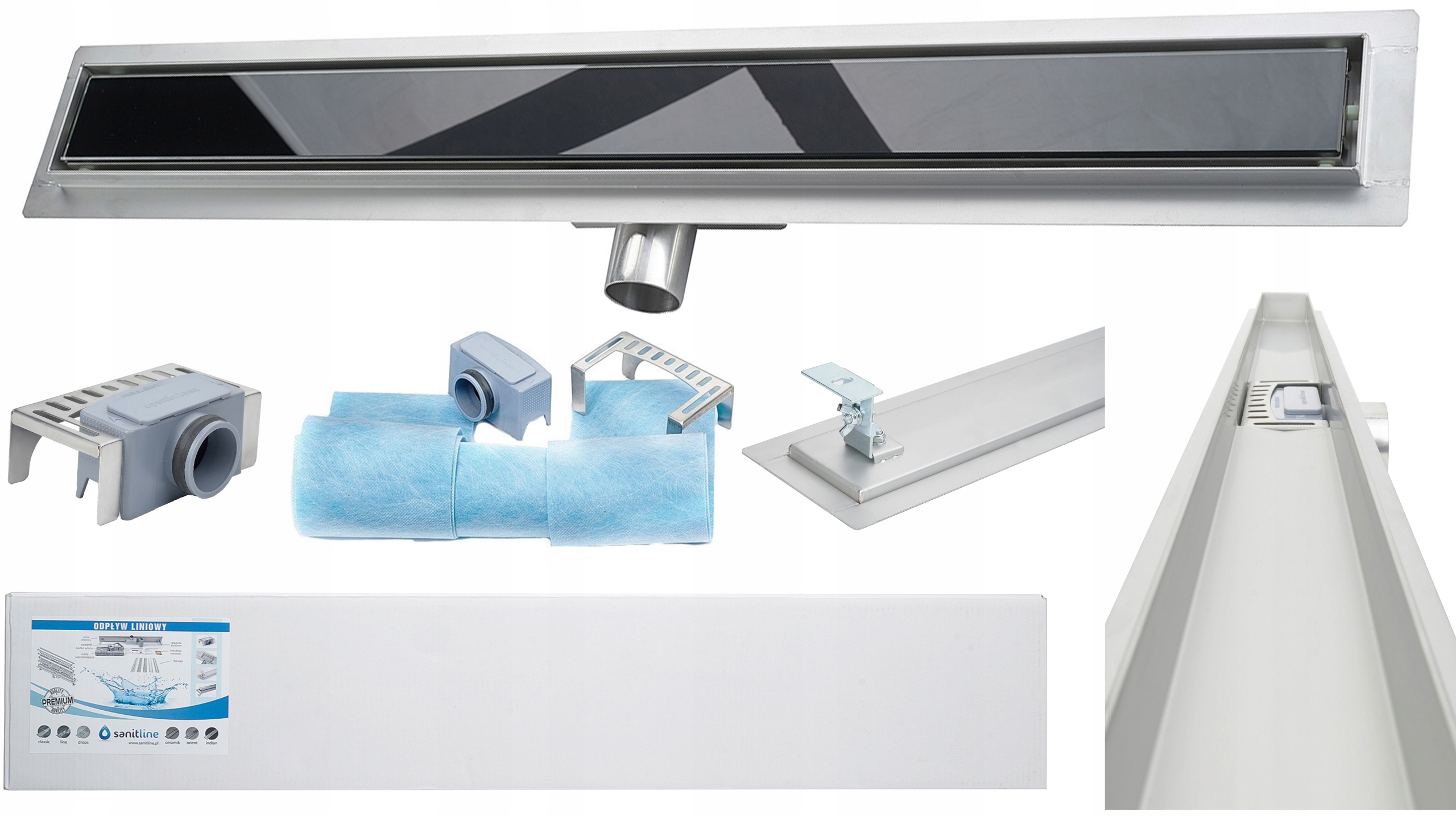 Sprchový žľab - Sanitline Lineárne lineárny sklom tvrdená 90cm HQ