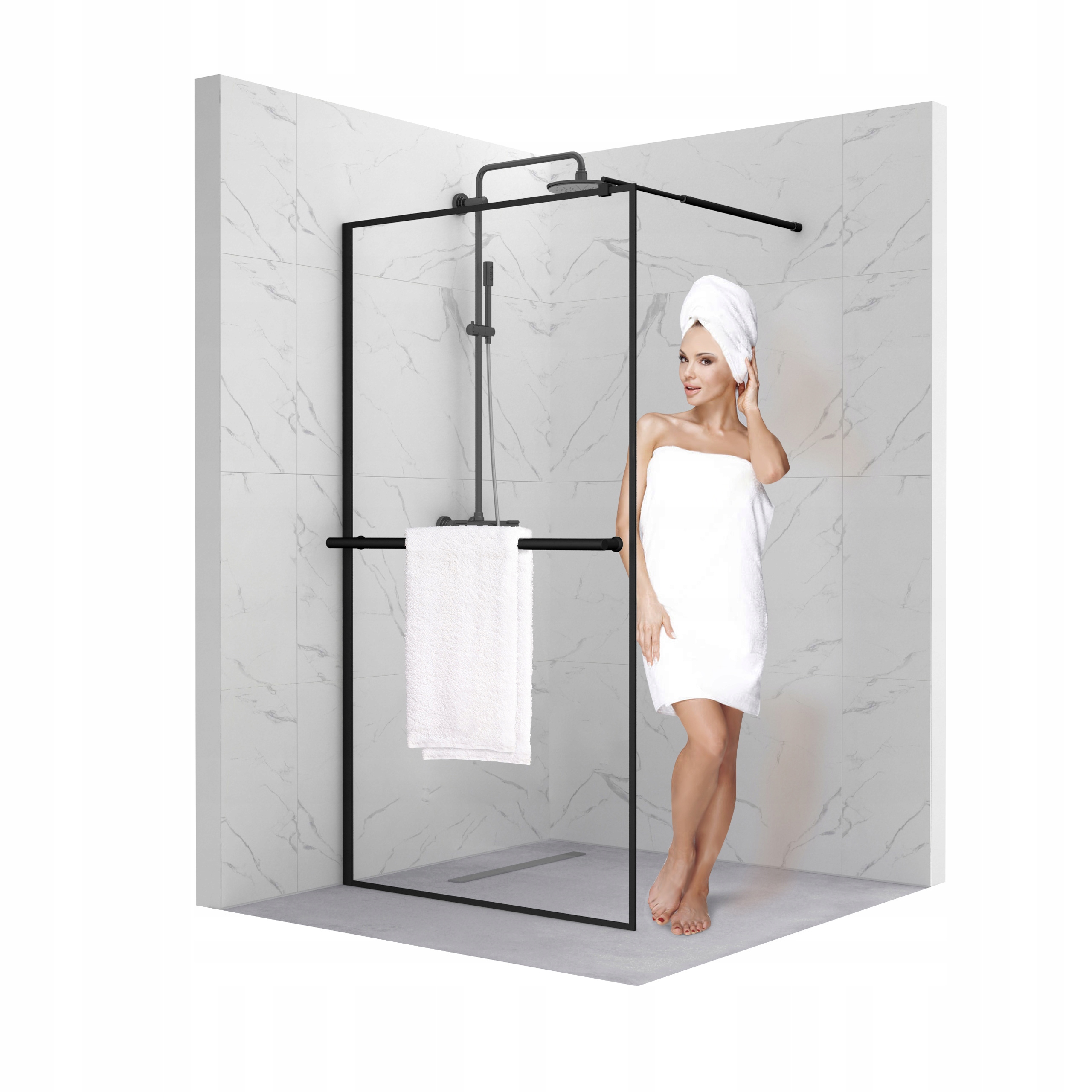 Sprchový kút, kabína - Wall Window Cabin Prejdite do 80 cm skla 8 mm čierna