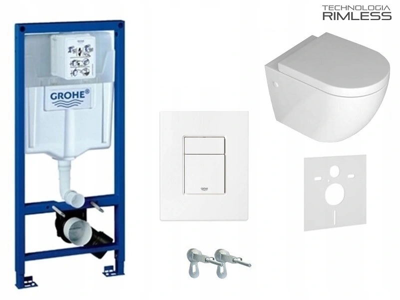 Podomietkový WC modul -  Grohe skrytý rám+misa, doska, biele gombíky