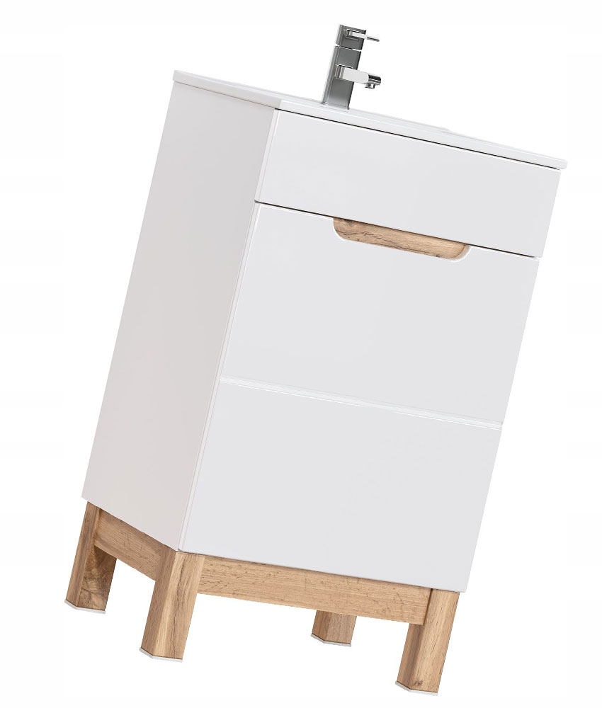 Kúpelňová skrinka - Kúpeľňová skrinka pod umývadlo Lesklé biele 50 cm