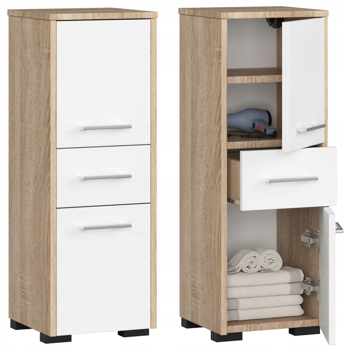 Kúpelňová skrinka - Kúpeľňová skrinka FIN regál 2D1S 30cm SONOMA-WHITE