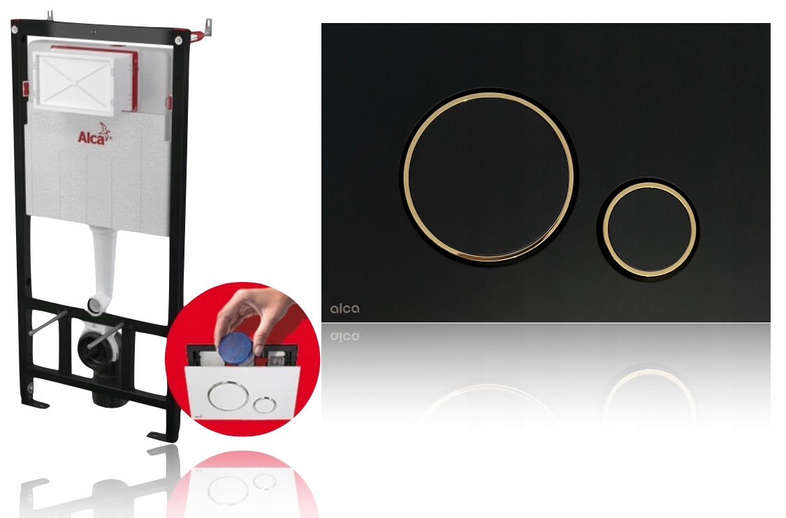 Podomietkový WC modul -  Rám WC Alcaplast Black Mat Golden Mat Button