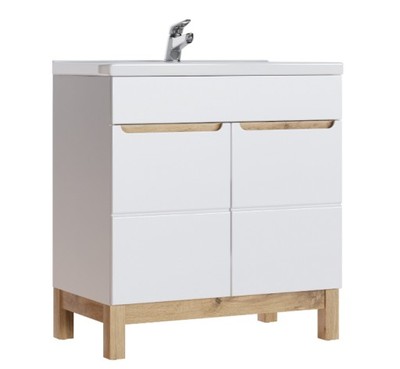 Kúpelňová skrinka - Bali stojaca skriňa dub / biela-panvica 80 cm