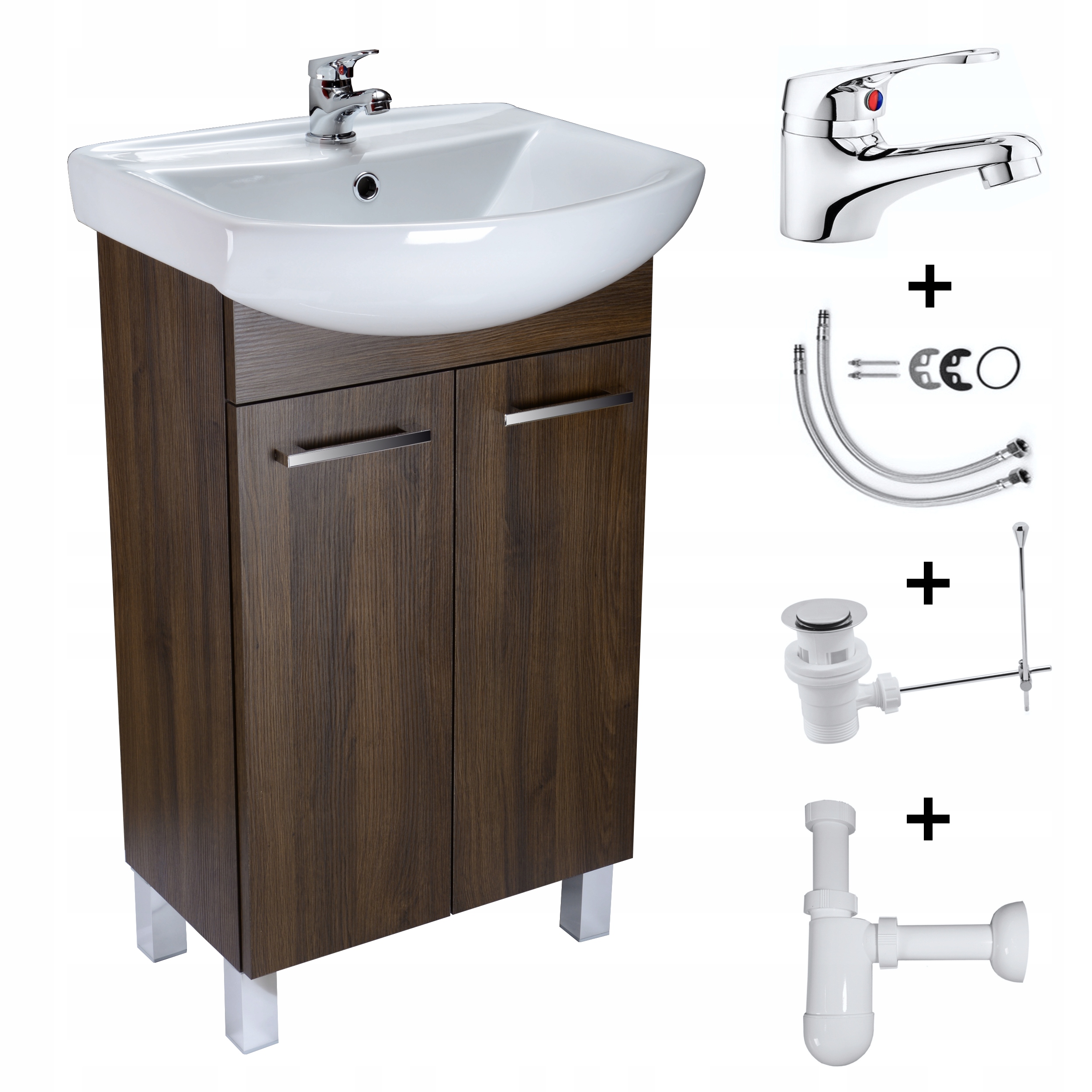 Kúpelňová skrinka - V kúpeľni umývadlo skrinka s 50cm OAK + batérie + sifónu | 24