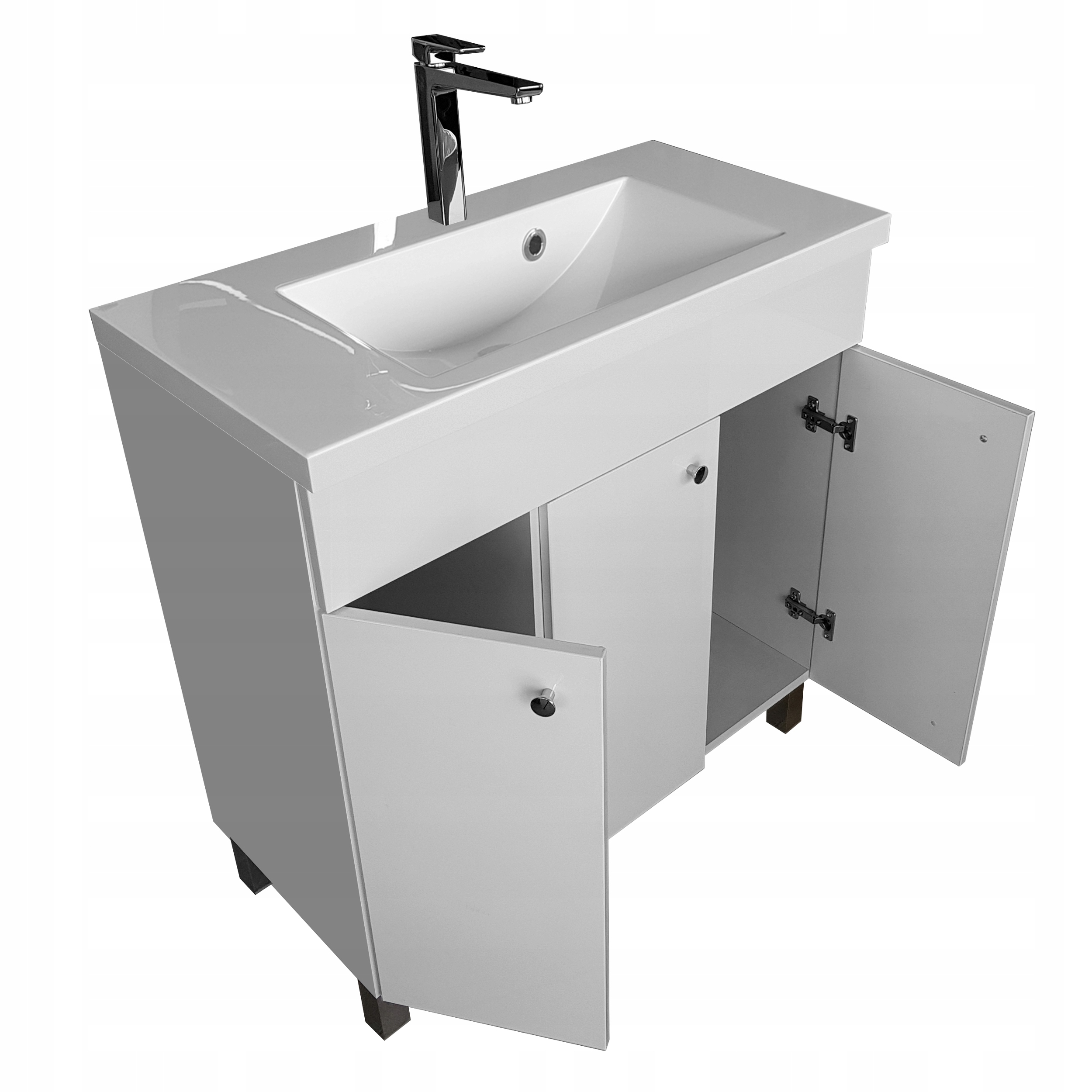 Kúpelňová skrinka - Skriňa s umývadlom 80 cm stojaci biely lak