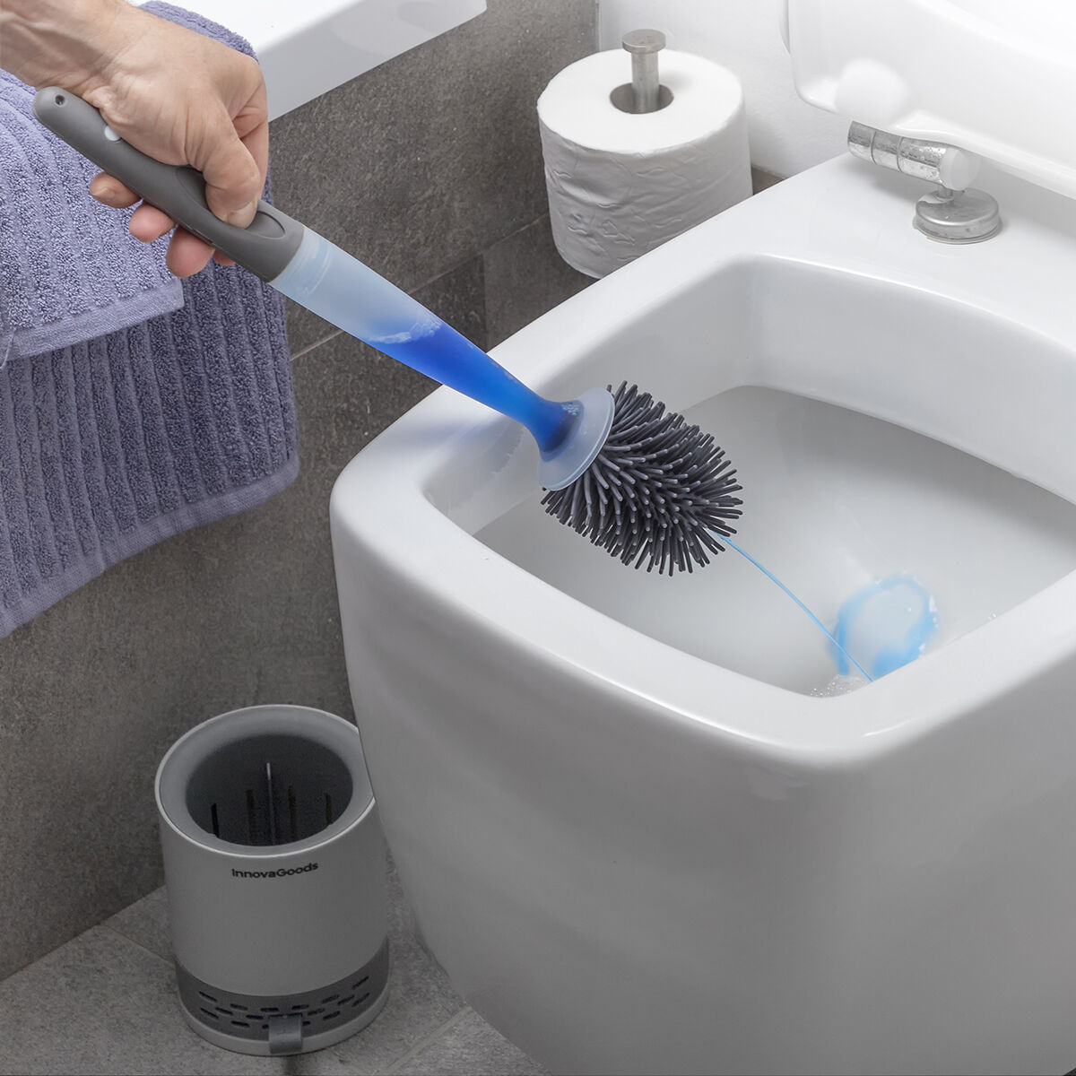WC kefa - Toaletná kefa s bruilovými tekutými dávkovačmi