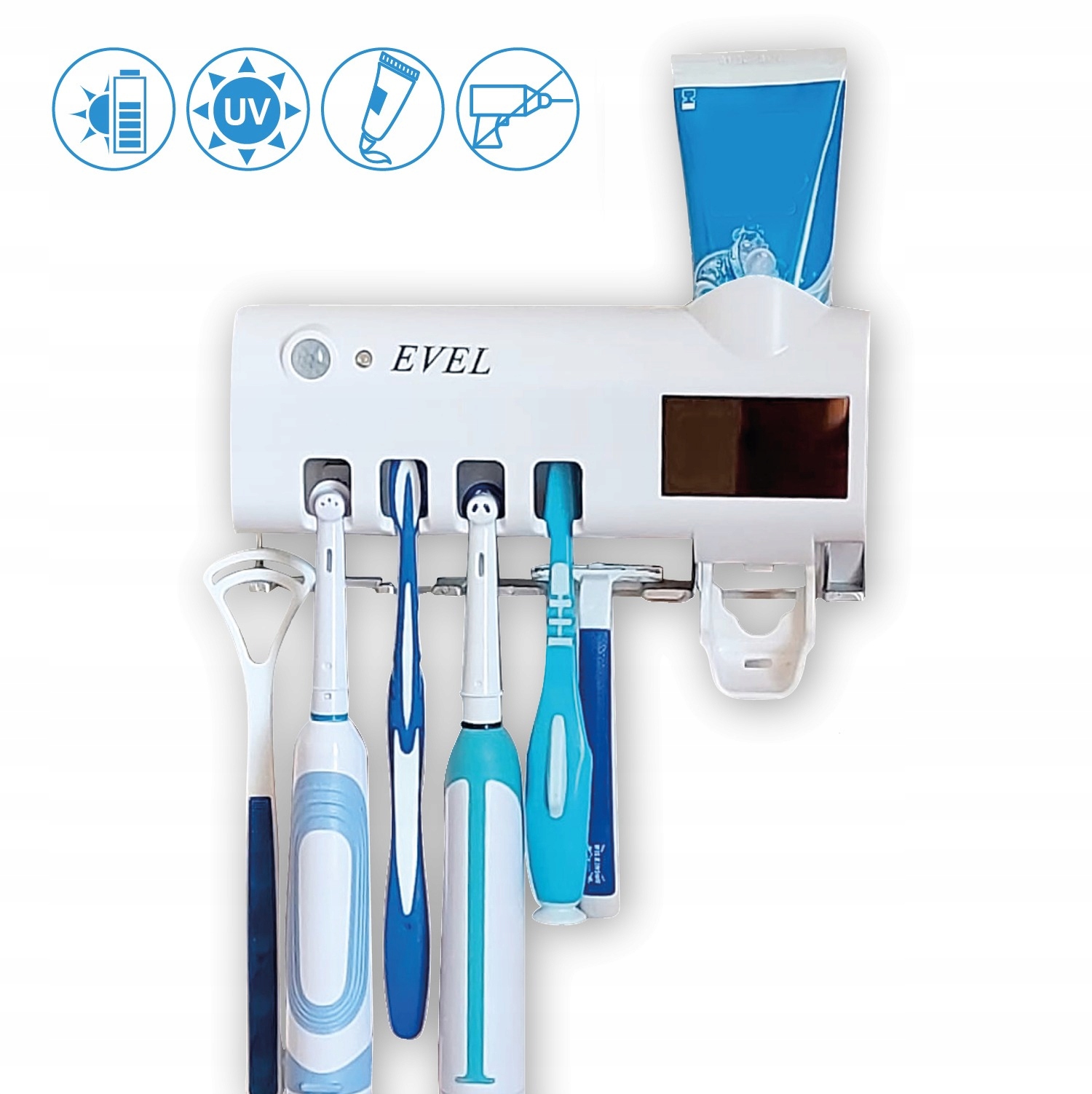 Kúpeľnový organizér -  Držiak na kefu UV sterilizátor + dávkovač