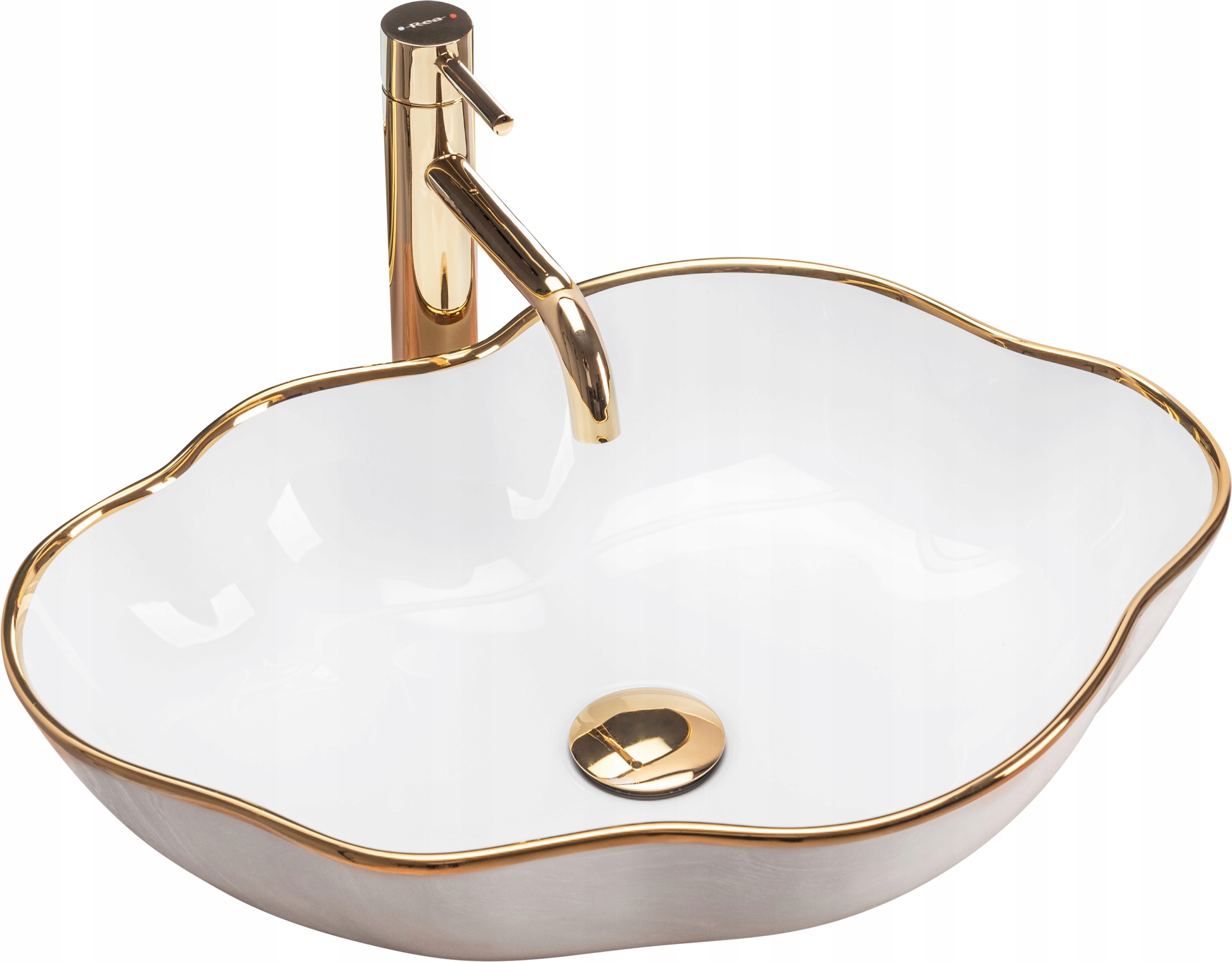 Asymetrické umývadlo -  Perlová zlatá hrana Rea Ceramic Washbasin
