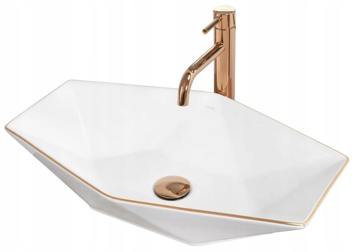 Asymetrické umývadlo -  Washbasin Vegas White Rose Gold Edge