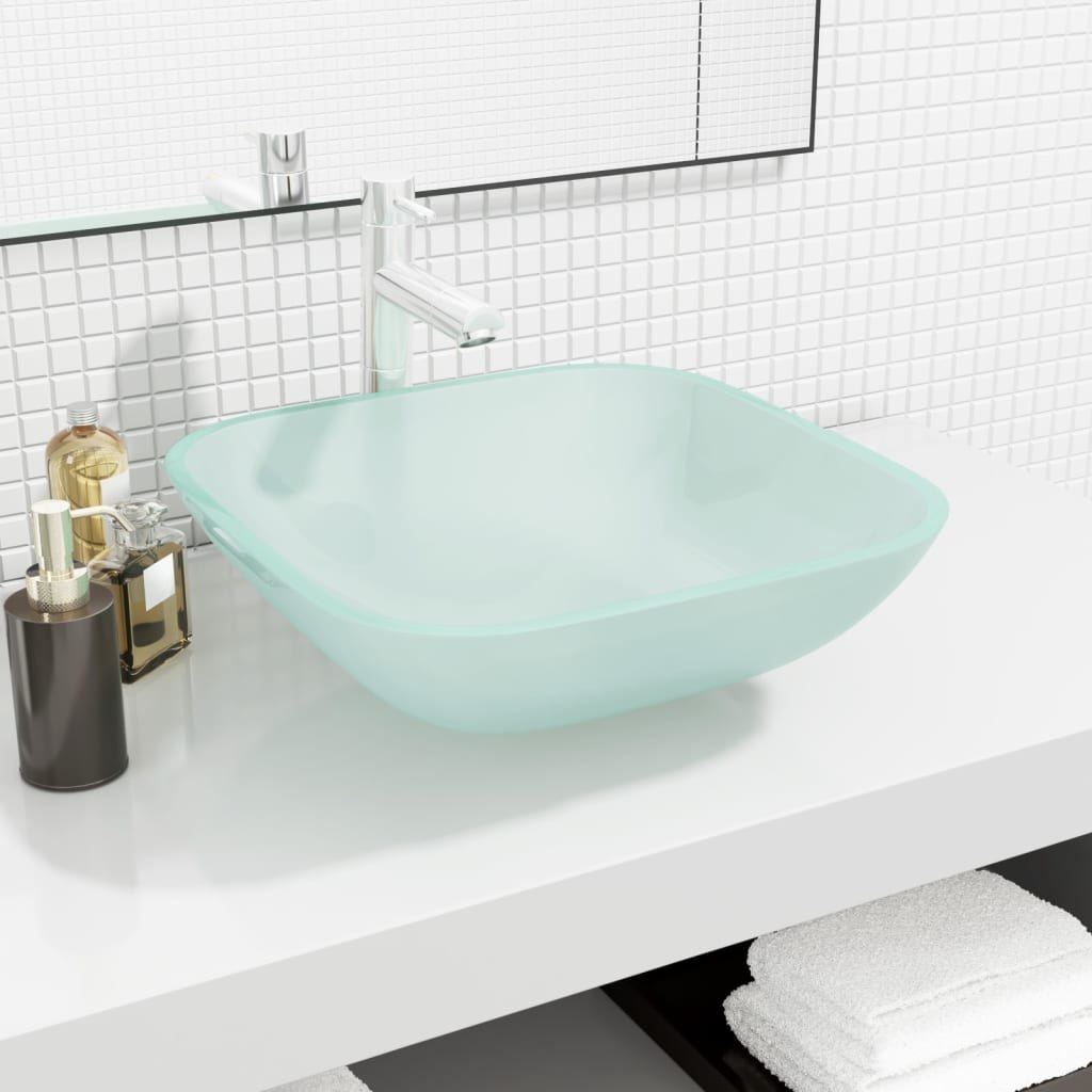 Asymetrické umývadlo -  Matné temperované sklo 42x42x14cm Washbasin