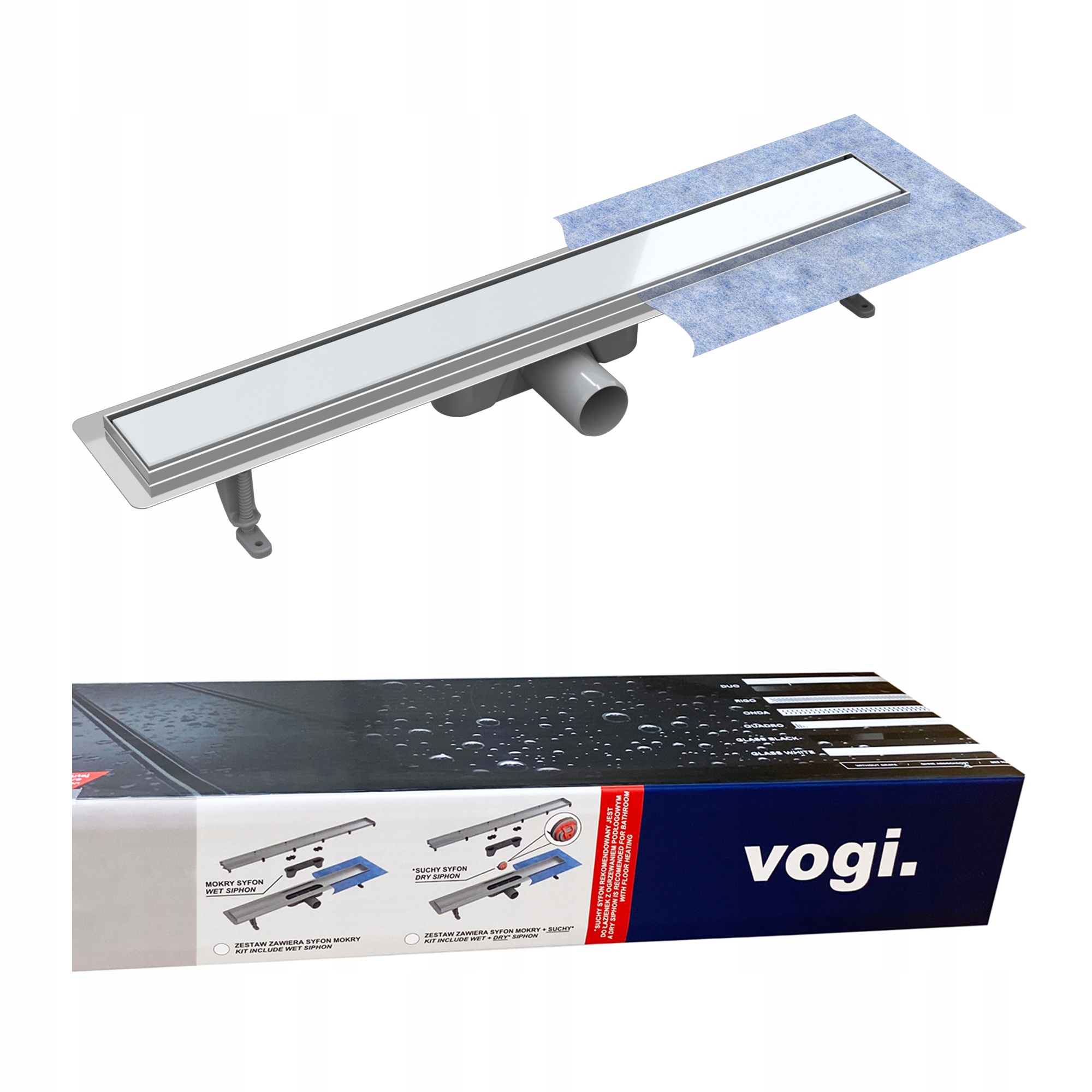 Sprchový žľab odtok - Vgos. Lineárny odtok bieleho skla - 80 cm