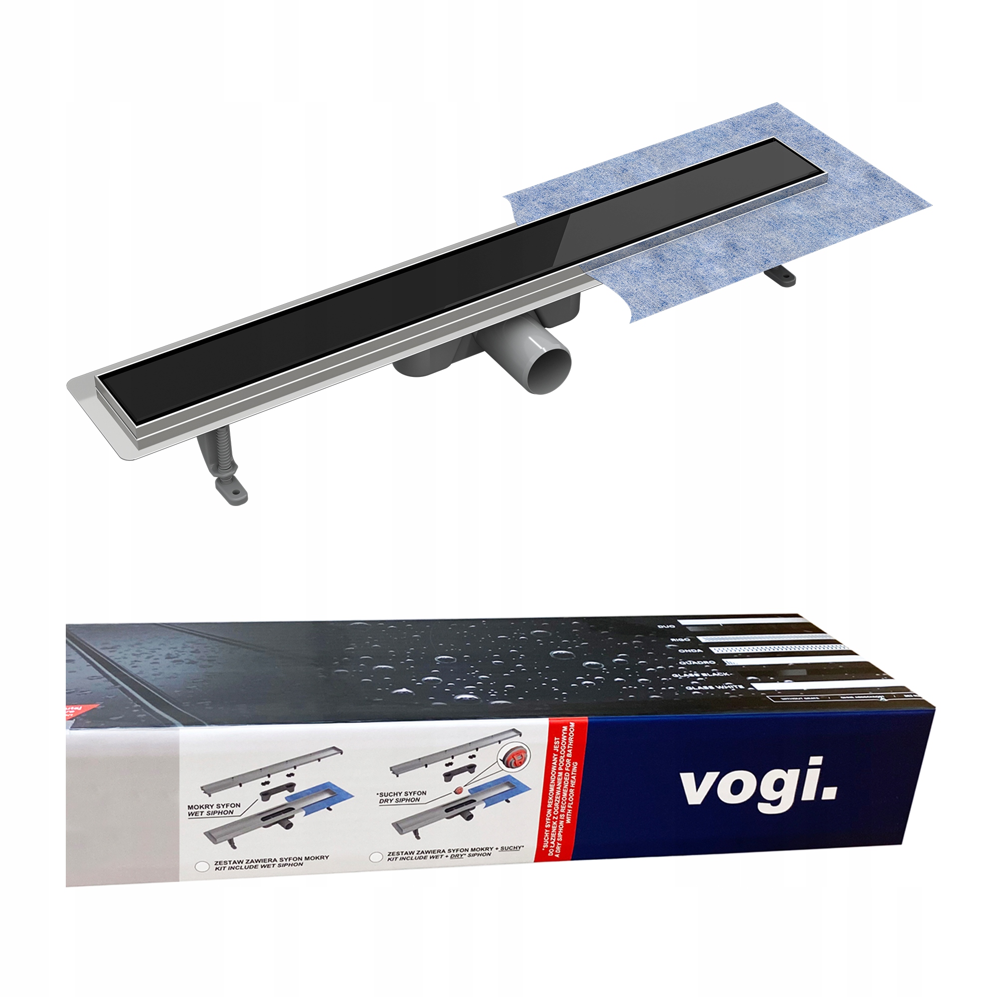 Sprchový žľab odtok - VGOS lineárne odtokové čierne sklo - 90 cm