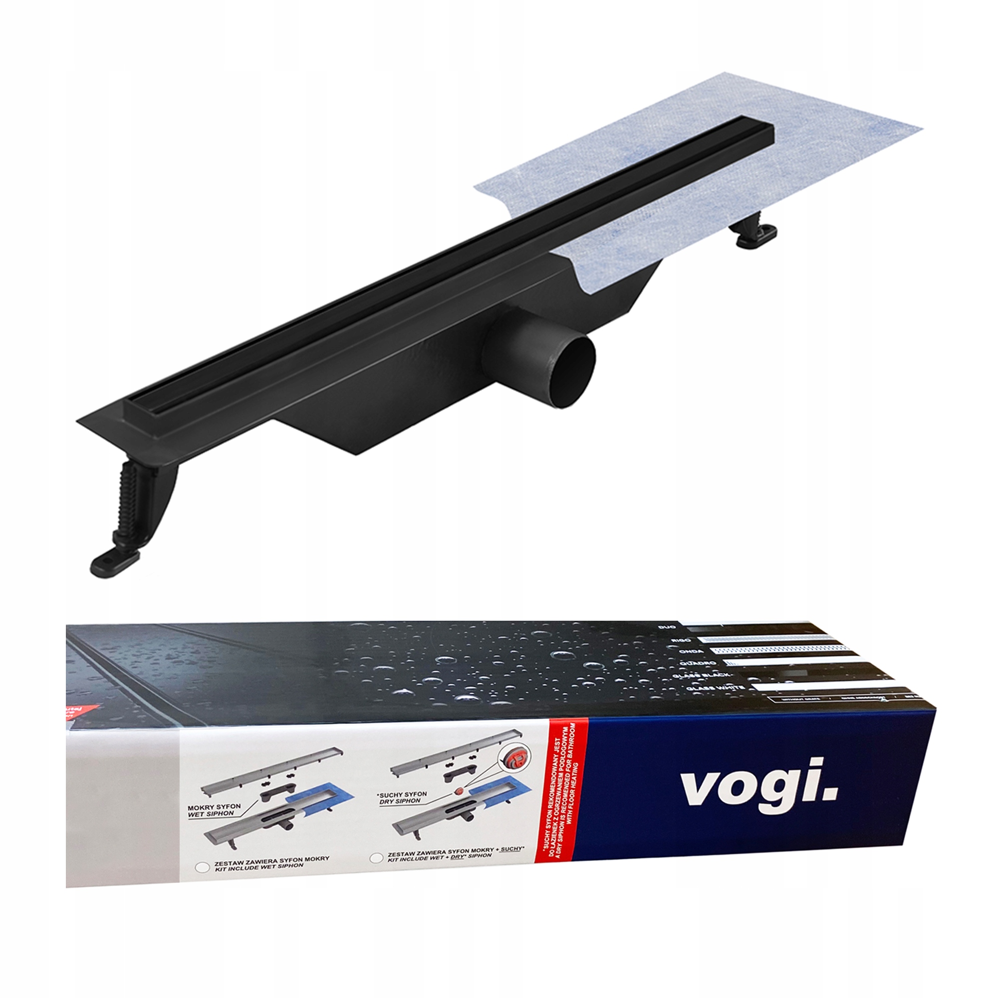 Sprchový žľab odtok - Vogi lineárne ultra tenké čierne - 70 cm