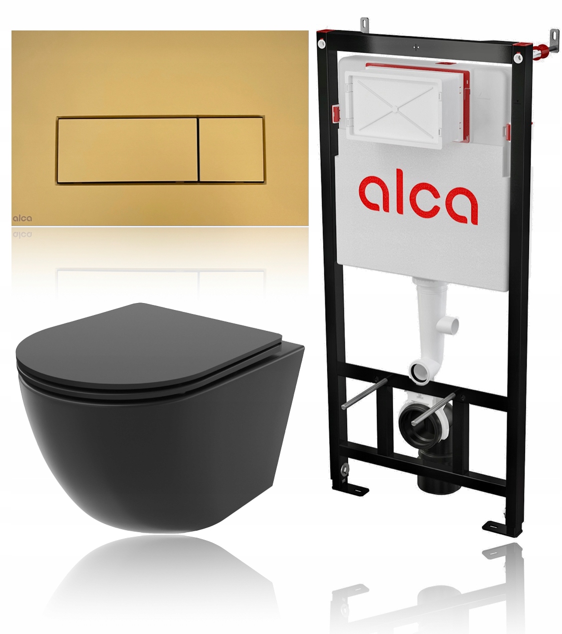 Podomietkový WC modul - Rám WC ALCA BLACK BLACK MAT Zloty tlačidlo