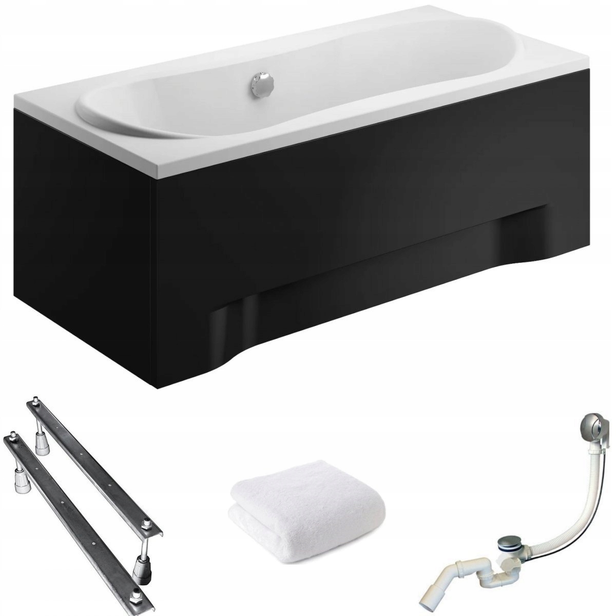 Vaňa - Obdĺžniková vaňa 170x80 dlhá čierna + sifón