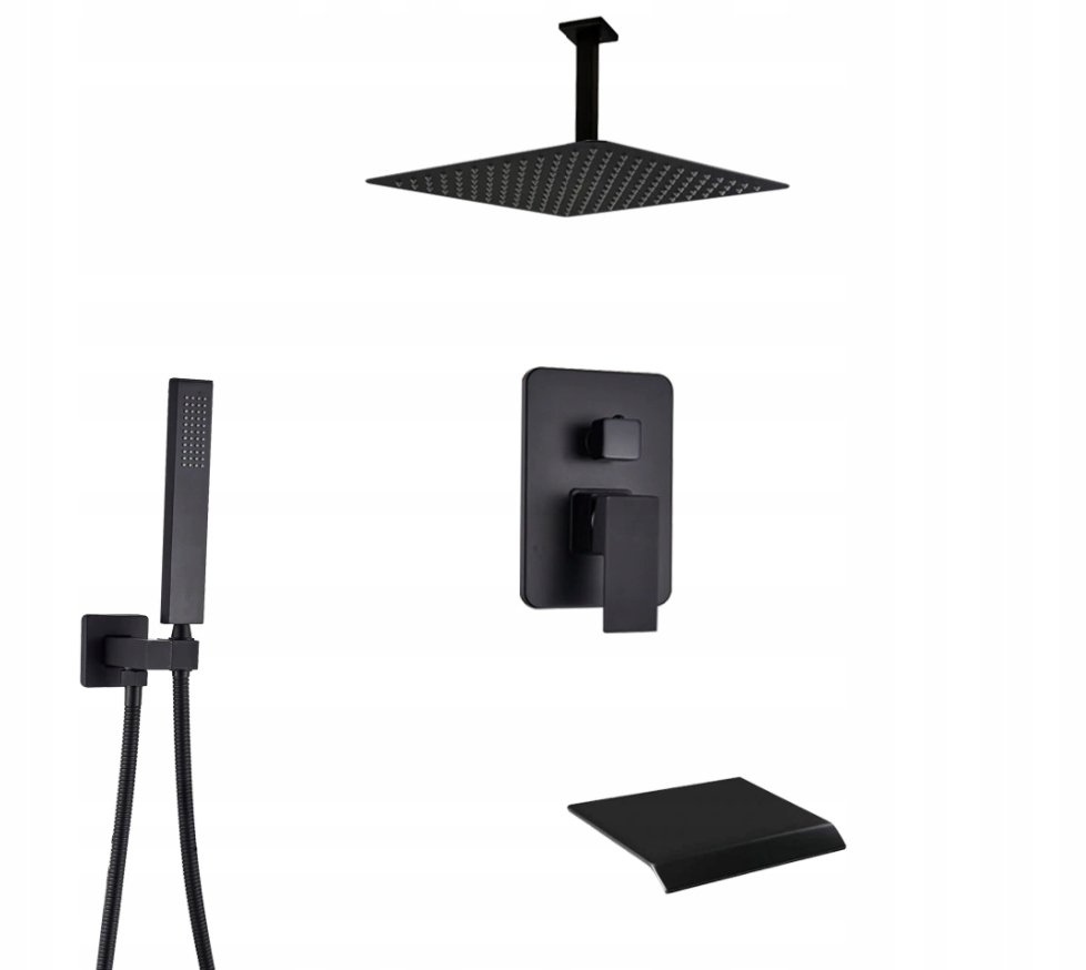 Sprchová súprava - SET FLUSH MATT BLACK BOX WATERFALL Hubička
