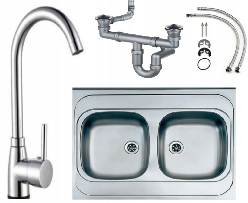 Kuchynský drez - Sink, aplikovaný 60x80 + otvor, sifónová batéria