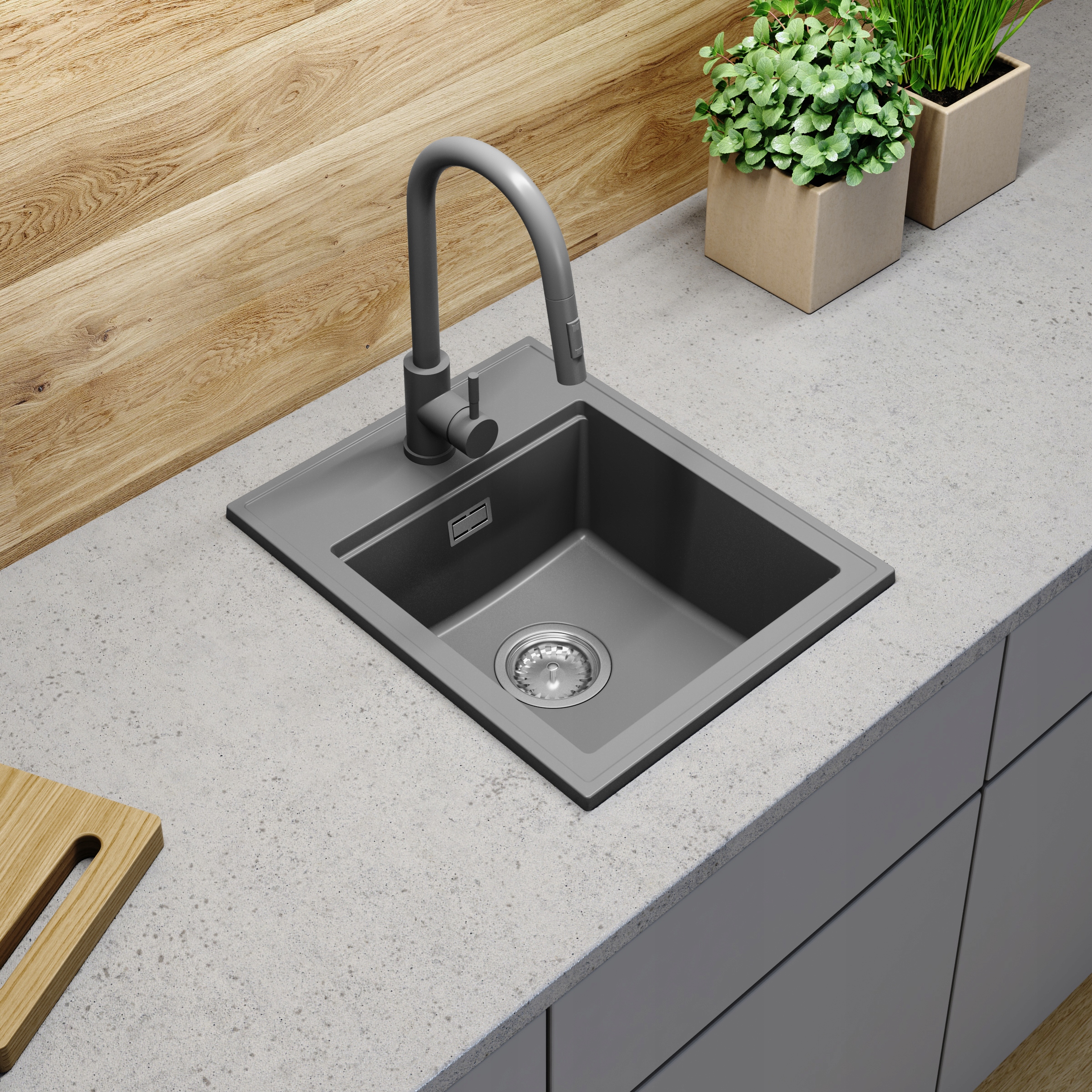 Kuchynský drez - Moderný 4050 šedý šedý sifón sifón