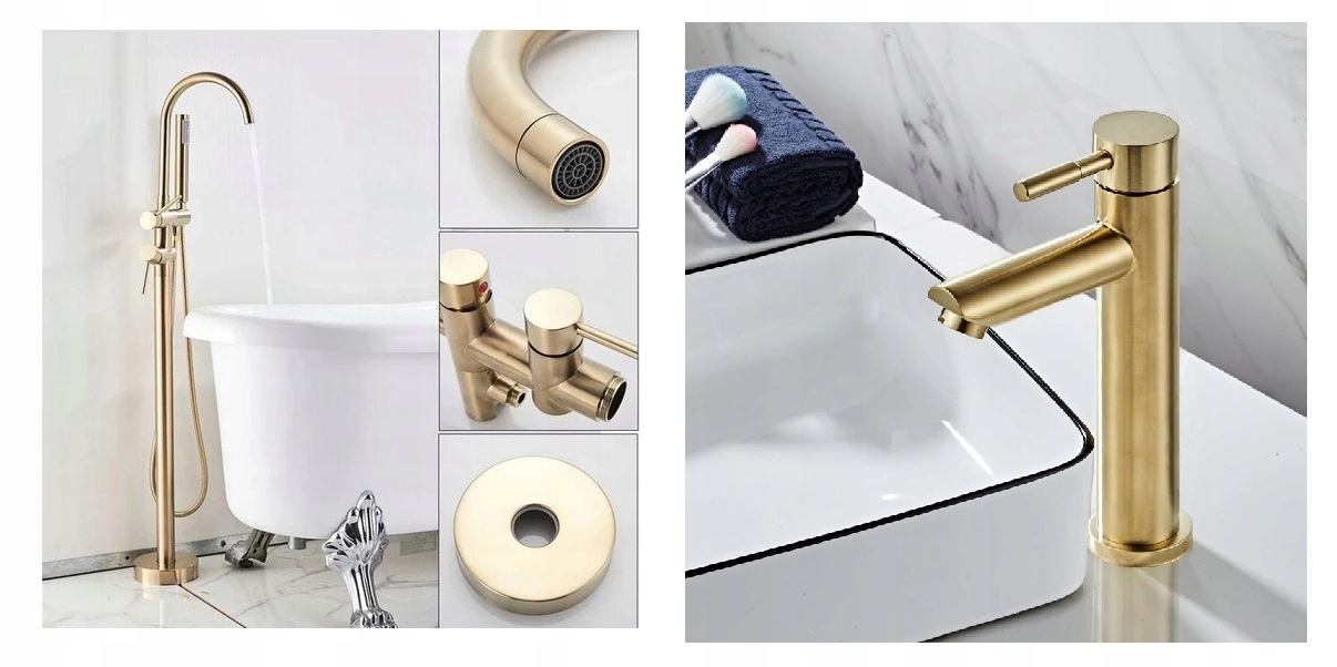 Vaňová batéria - Sada Bath Basin Basin kartáčovaný zlato