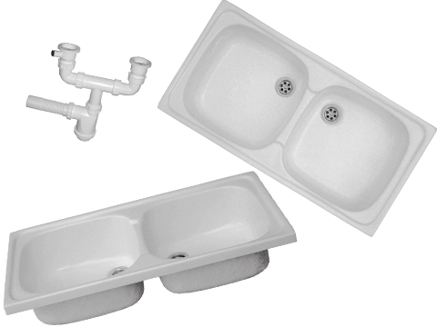 Kuchynský drez - Sink 80x40 cm biely dvaja -Chamber + sifón