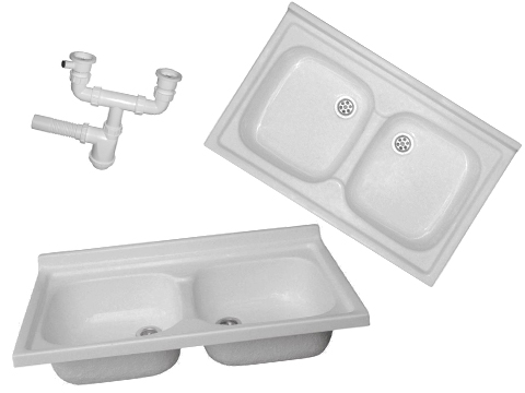 Kuchynský drez - Sink 80x50 cm biely dvaja -Chamber + sifón