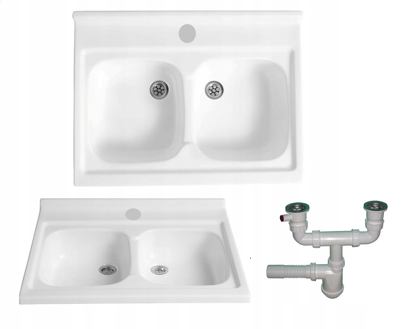 Kuchynský drez - 80x60 White Two -Chamber Sink s otvorom