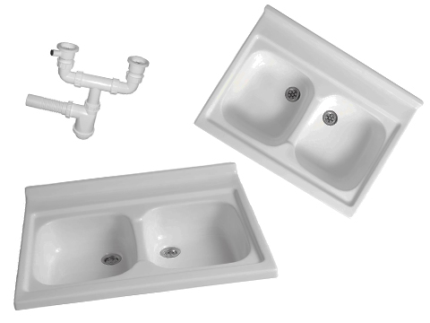 Kuchynský drez - Sink 80x60 cm biely dvaja -Chamber + sifón