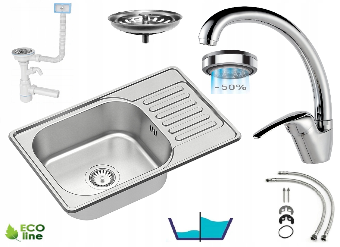 Kuchynský drez - Eddie Stal + Siphon Sink + batéria + hadice