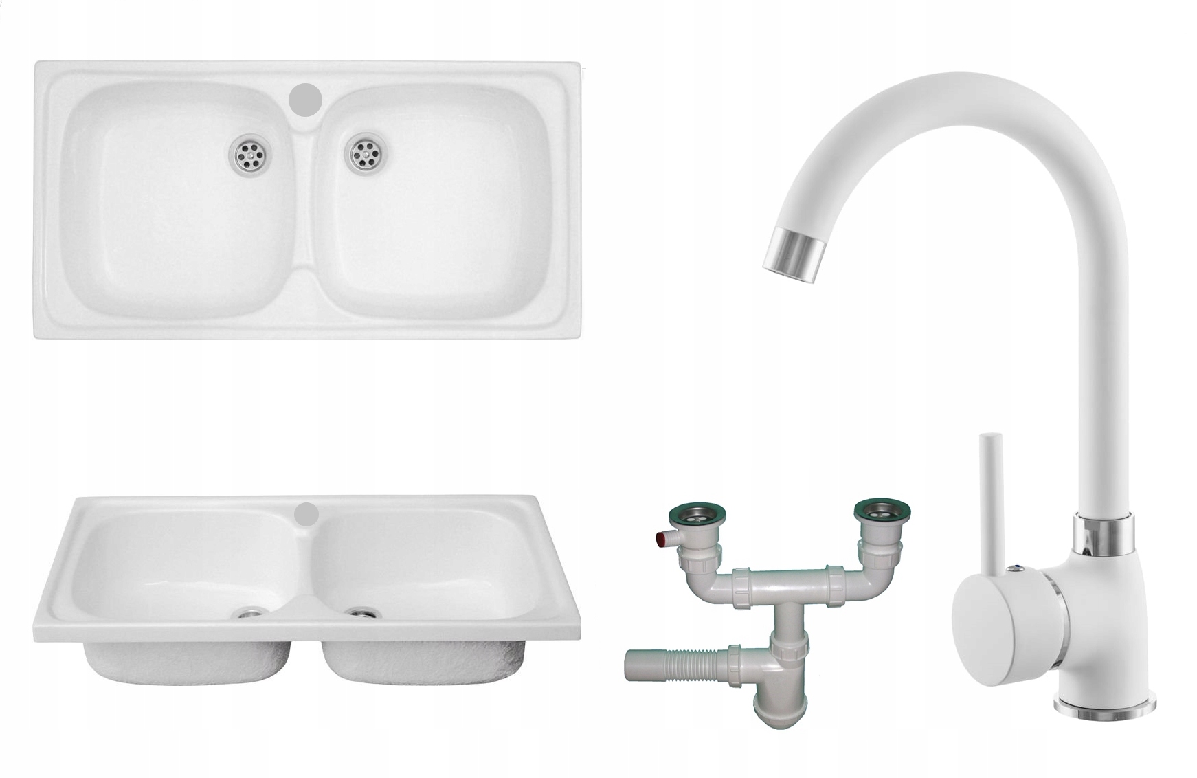 Kuchynský drez - Sink s batériou 80x40 2 komora biely sifón