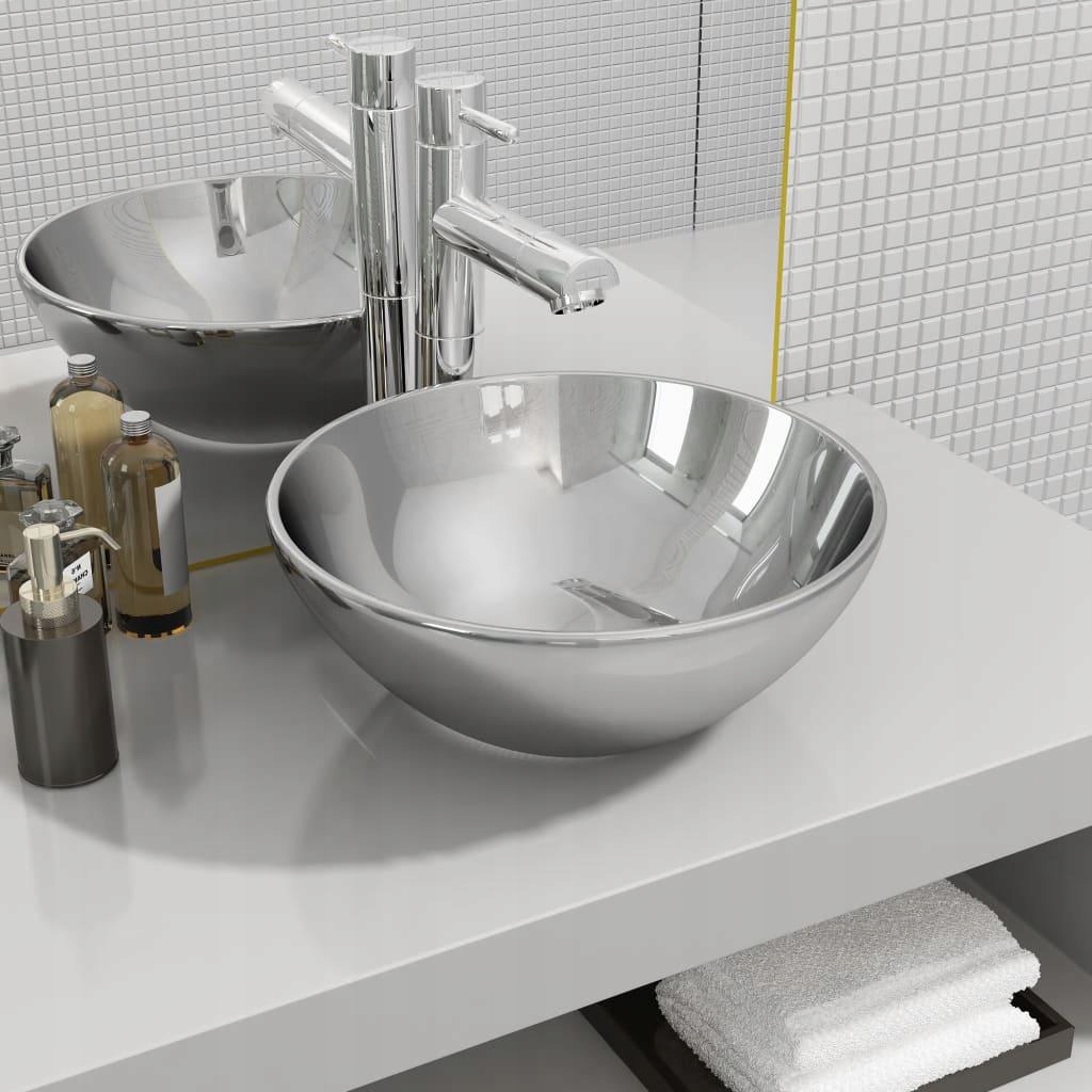 Umývadlo - VIDAXL WASHBASIN, 32,5 x 14 cm, keramika, striebro